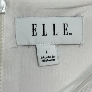 ELLE Shift Dress White Ruffle Eyelet Sleeve Textured Pique Stretch Bride Grad L thumbnail 5