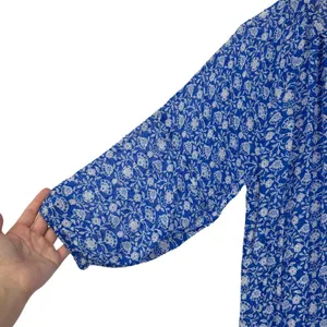 Zara Semi Sheer Blue White Floral‎ Tassel Tie Midi Dress Size S Small Boho Flowy thumbnail 4