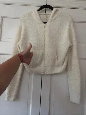 Skims Cozy Knit Zip-Up Hoodie Jacket Bone Cream Size Small / Medium Fuzzy Boucle thumbnail 10