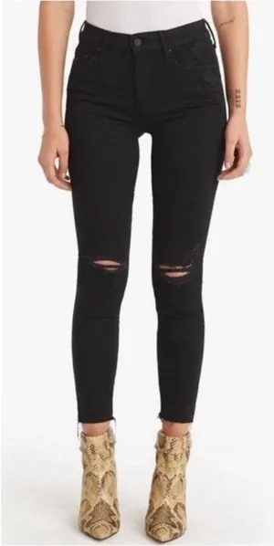 NWOT Mother Looker Ankle Fray Jeans in Guilty As Sin Distressed thumbnail 1