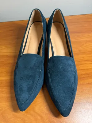 Bohme Suede Dark Teal Blue Pointed Toe Block Heel Pump Loafer Business Casual 10 thumbnail 2