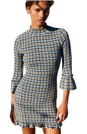 Free People Sage Autumn Chill Plaid Mini Dress Size Small thumbnail 1