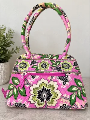Vera Bradley Womens OS Viva La Vera Pink Green Floral Quilted Frame Satchel Bag thumbnail 1
