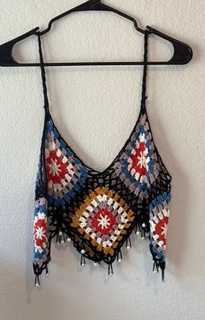 Colorful Crochet Women's Top festival Coachella cottage fairy vintage hippie thumbnail 1