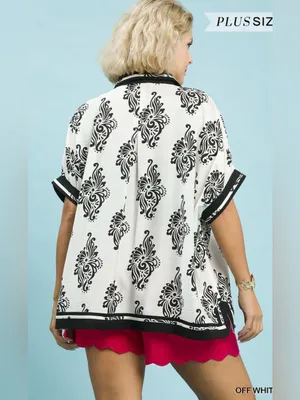 New! Umgee Plus Size Off-White Black & White Abstract Button-Front Size 2X thumbnail 6
