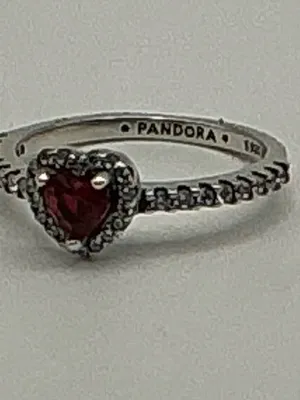 Pandora Red Heart Halo Sterling Silver Ring Size 6.5 thumbnail 5