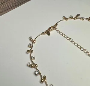 Monet Clear Rhinestone Gold Tone Necklace Signed thumbnail 2