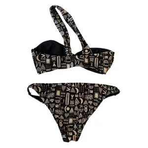 Onia Black & White Geo Tribal Print One‎ Shoulder Bikini Set Stylish Swimsuit XS thumbnail 2