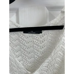 Lillusory White Crochet Knit Tie Front Sleeveless Top Chevron Pointelle Large thumbnail 2