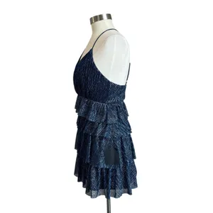 Lulus Glowing Gorgeous Blue Multi Metallic Tiered Mini‎ Dress Size Small thumbnail 2