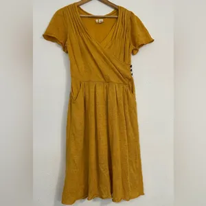 Anthropologie By Moth Mustard Sweater Wrap Puff Sleeve Mini Dress Pockets XS thumbnail 7