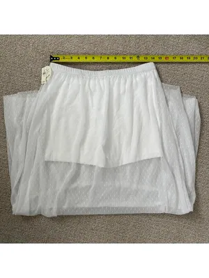 AE OFFLINE By Aerie Tiered Dot Mesh Maxi Skirt American Eagle NWT White L thumbnail 3