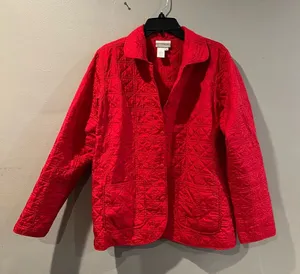 2000s Coldwater Creek 100% Silk Red Quilted Women's Coat Jacket Preppy Classic M thumbnail 1