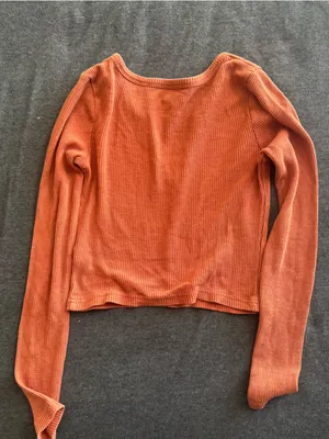Me to We Waffle-Knit Snap-Front Top in Rust Orange thumbnail 5