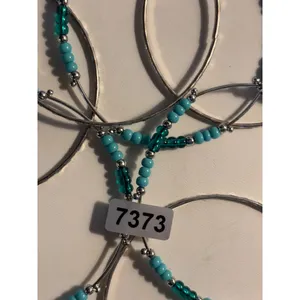 Silver & Turquoise Beaded Bangle Bracelets Set Of 6 thumbnail 2
