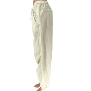 Abercrombie & Fitch Ivory Ruched Straight Leg Drawstring Windbreaker Pants Sz S thumbnail 2