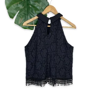 Collective Concepts Peter Pan Collared Top in Black Floral Lace thumbnail 6