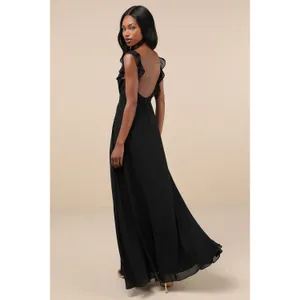 NWT Lulus Dreamy Admiration Black Ruffled Maxi Dress Gala Banquet Ball Size S thumbnail 3