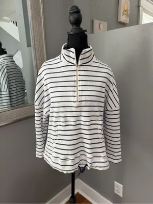 Pomander Place x Tuckernuck Nautical Costal Preppy striped ribbed 1/4 zip Small. thumbnail 2