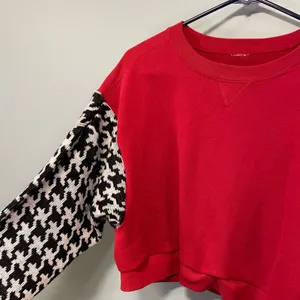 Custom made reworked vintage sweater & red crewneck crop sweatshirt size Large thumbnail 5