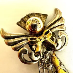 Vintage angel bowling silver and gold tone brooch thumbnail 7