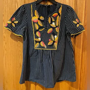 Madewell Floral Embroidered Fable Swingy Top in Twilight Tonal Stripes Size XS‎ thumbnail 5