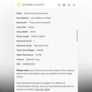 Kendra Scott Alex Gold Tone Stainless Steel 28mm Watch in Ivory Mother of Pearl. thumbnail 8