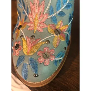 Western Mule Size 7 Blue Embroidered Chunky Block Heel Studded Ankle Strap Vegan thumbnail 7