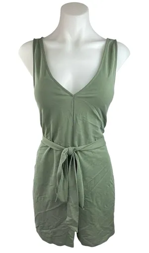 Zara Green Sleeveless V-Neck Belted Tie Waist Pull On Jumpsuit Romper Shorts M thumbnail 1