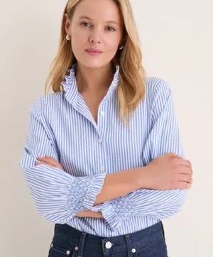 Tuckernuck Blue and White Stripe Teagan Popover Ruffle Top New Size Small thumbnail 1