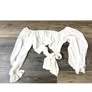 Petal & Pup Dimitri White Off Shoulder Crop Top Size 8 Puff Sleeve thumbnail 6