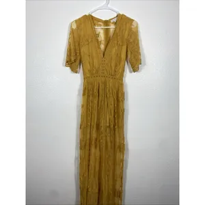 Socialite mustard embroidered lace plunge maxi dress Size Xs 100% Nylon & Cotton thumbnail 3