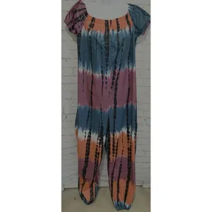 Tie Dye Off the Shoulder Jumpsuit with Pockets, Casual Polyester Large thumbnail 3