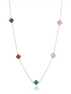 Colorful Clover Motif Necklace Gold thumbnail 1