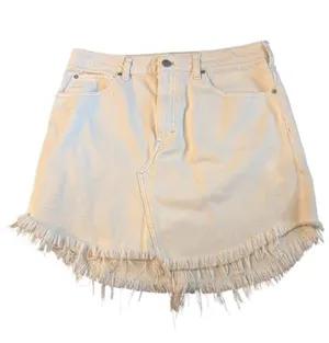 We The Free Sz 31 Free People Bailey Denim Mini Skirt Off-White Frayed Fringe thumbnail 1