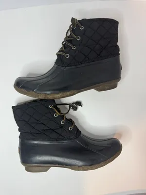 Saltwater Black Quilted Lace Up Boots Size 7.5 thumbnail 6