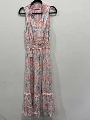 Roller Rabbit Amandine Frida Midi Dress Pink Tassels Smocked Waist Size XS NWOT thumbnail 4