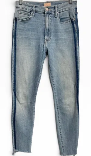 Mother Stunner Zip Ankle Step Fray Jeans Light Kitty‎ Racer Side Stripe Size 26 thumbnail 1