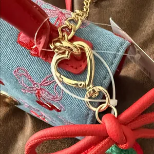 Betsey Johnson Cherry Embroidered Denim Handbag with bag charm NWT thumbnail 10