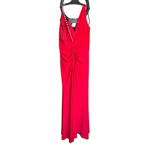 Leena by‎ Mac Duggal Asymmetrical Pearl Strap V-Neck Gown Size 8 26532 Prom thumbnail 16