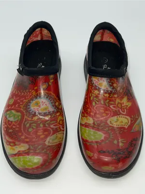 Sloggers Women's Waterproof Garden Slip On Clog Shoes in Red Paisley Print-Sz 7 thumbnail 4