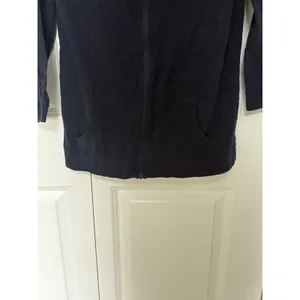 Eddie Bauer Outdoor Navy Blue 100% Cotton Ruched 3/4 Sleeve Zip Up Hoodie M thumbnail 2