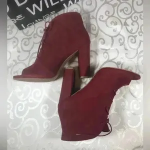 NIB!Wild Diva-Burgundy lace up heels peekaboo boots/Sandals Size 9 thumbnail 5