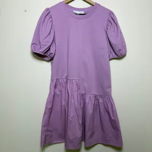 English Factory Women Cotton Mini Dress Medium Purple Preppy Old Money Classic‎ thumbnail 2