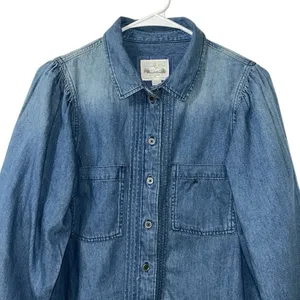 American Eagle Outfitters Denim Puff Sleeve Button Down Blue Top(Size Medium) thumbnail 5