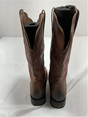 Womans Rollda Midcalf Cowgirl Boots 7.5 Brown Pullon square Toe Chunky Heel thumbnail 4