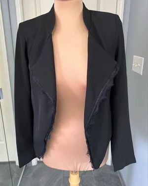 Anthropologie Elevenses Black Crop Eyelash Trim‎ Blazer Jacket thumbnail 1