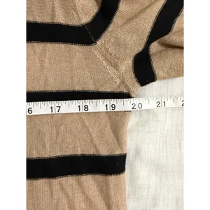 La Ligne Cardigan Women Size S Tan Black Striped Linen Cropped V-Neck thumbnail 9