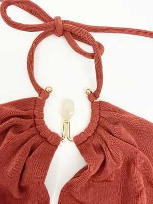 Oh Polly Margot Hardware Detail Cut-Out Halterneck Maxi Dress Auburn Brown thumbnail 9