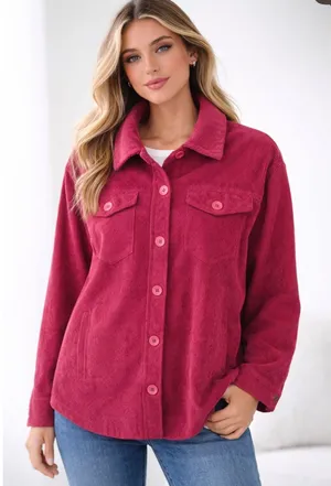 Avec Les Filles Corduroy Button-Up Jacket Shirt Pink M‎ French Girl Layering thumbnail 1